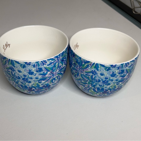 Set of 2 Lilly Pulitzer Coffee Mugs in Lion Around Blue Green Floral Gold Trim - Picture 7 of 9
